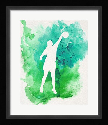 Framed Basketball Girl Watercolor Silhouette Inverted Part I Print