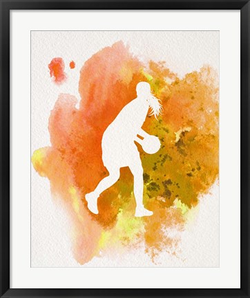 Framed Basketball Girl Watercolor Silhouette Inverted Part III Print
