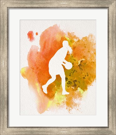 Framed Basketball Girl Watercolor Silhouette Inverted Part III Print