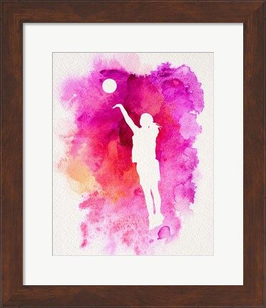Framed Basketball Girl Watercolor Silhouette Inverted Part IV Print
