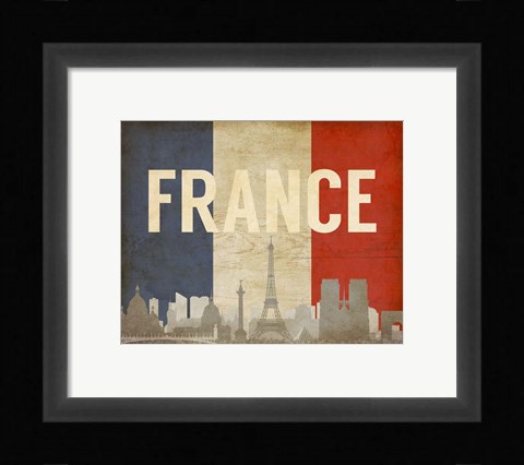 Framed Paris, France - Flags and Skyline Print