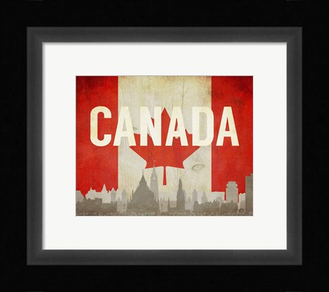 Framed Ottawa, Canada - Flags and Skyline Print