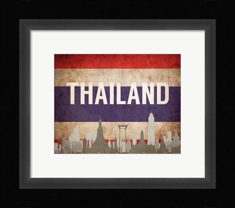 Framed Bangkok, Thailand - Flags and Skyline Print
