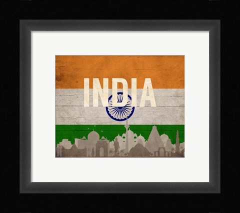 Framed New Delhi, India - Flags and Skyline Print