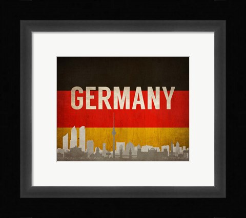 Framed Berlin, Germany - Flags and Skyline Print