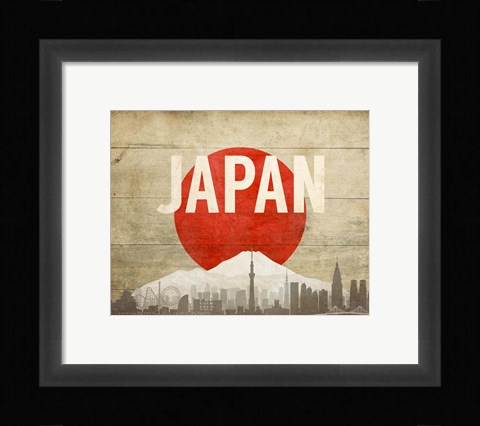 Framed Tokyo, Japan - Flags and Skyline Print