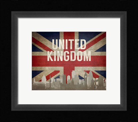 Framed London, United Kingdom - Flags and Skyline Print