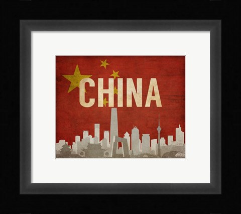 Framed Beijing, China - Flags and Skyline Print