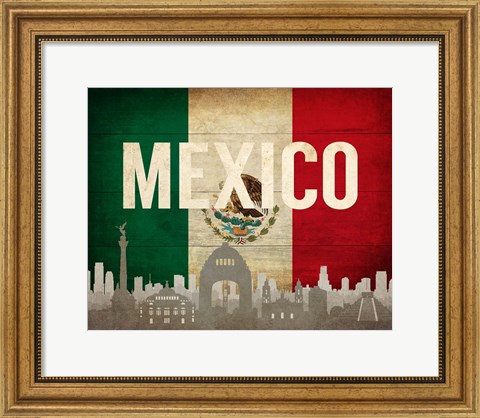 Framed Mexico City, Mexico - Flags and Skyline Print