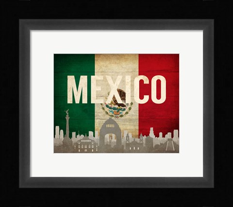Framed Mexico City, Mexico - Flags and Skyline Print