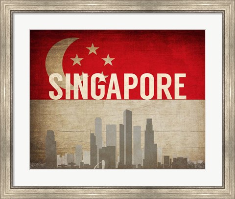Framed Singapore - Flags and Skyline Print