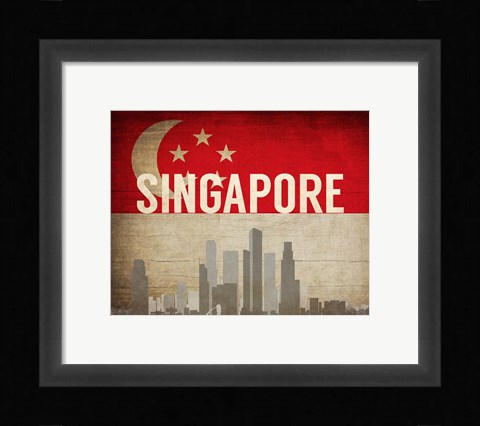 Framed Singapore - Flags and Skyline Print