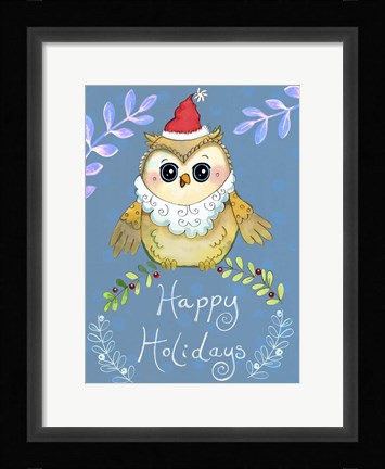 Framed Santa Owl Big Eyes Print