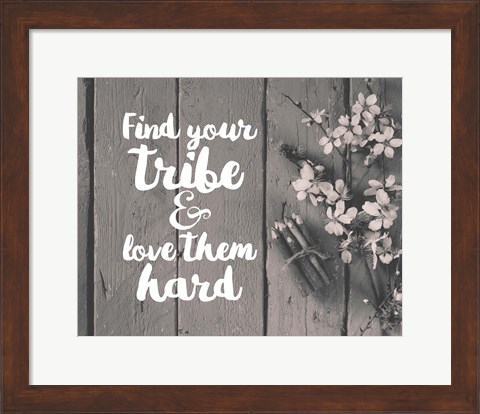 Framed Find Your Tribe - Flowers and Pencils Grayscale Print