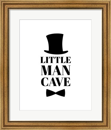 Framed Little Man Cave Top Hat and Bow Tie - White Print