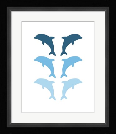 Framed Leaping Dolphins - Blue Print