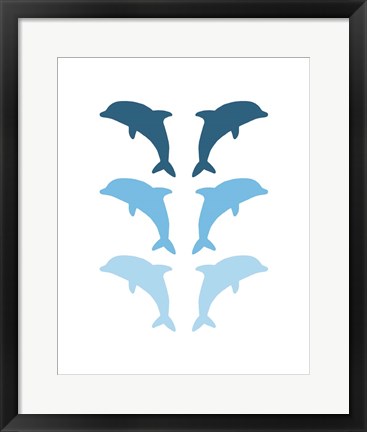 Framed Leaping Dolphins - Blue Print