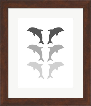 Framed Leaping Dolphins - Gray Print