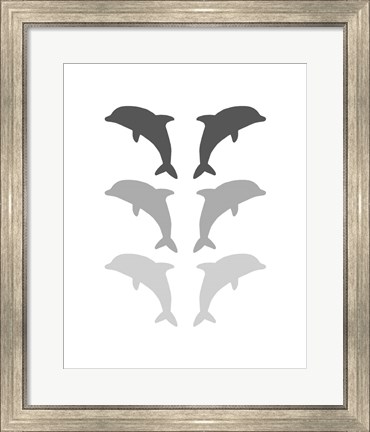 Framed Leaping Dolphins - Gray Print