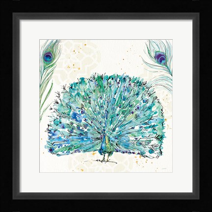 Framed Peacock Garden IX Purple Square no Words Print