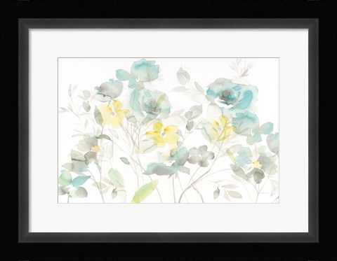 Framed Aqua Roses Shadows Print