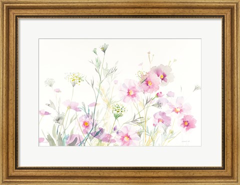 Framed Queen Annes Lace and Cosmos on White Print