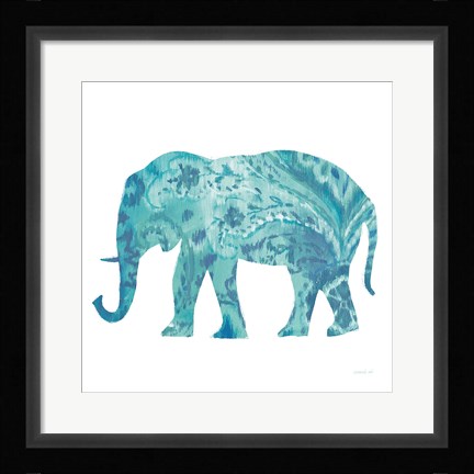 Framed Boho Teal Elephant II Print