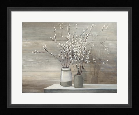 Framed Pussy Willow Still Life Gray Pots Print
