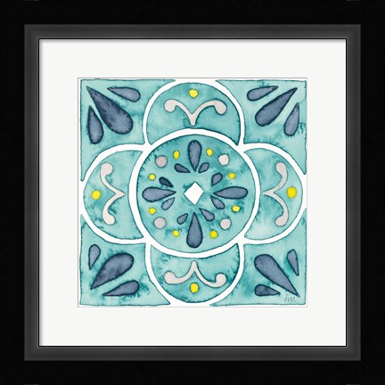 Framed Garden Getaway Tile VII Teal Print