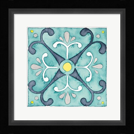 Framed Garden Getaway Tile III Teal Print