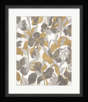 Framed Painted Tropical Screen II Gray Gold Print