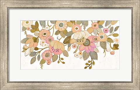 Framed Decorative Pastel Flowers on White Print