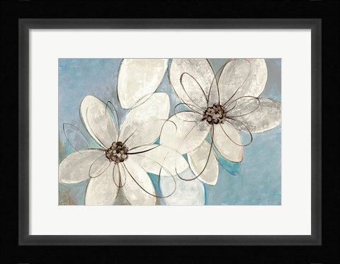 Framed Blue and Neutral Floral Print