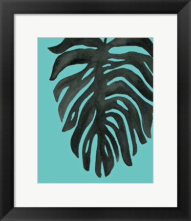 Framed Tropical Palm II BW Turquoise Print