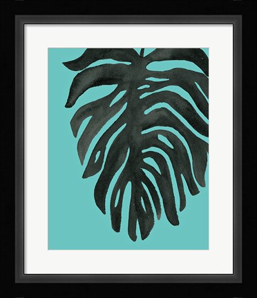 Framed Tropical Palm II BW Turquoise Print