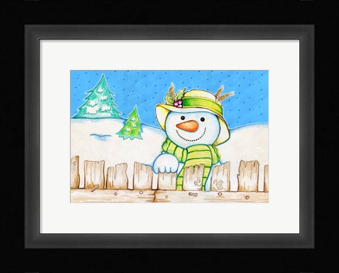 Framed Snowman Fence Print