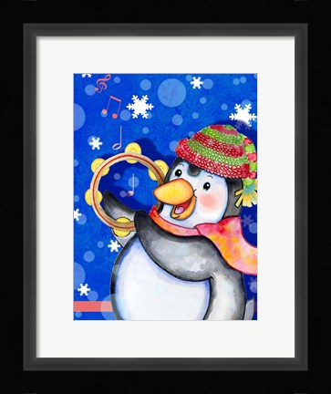 Framed Penguin Tambourine Print