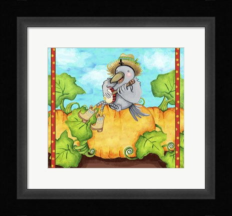 Framed Farmer Crow Pumpkin Patch Print