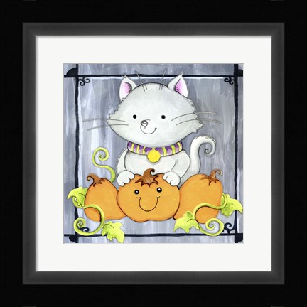 Framed Pumpkins and Kitty 1 Print