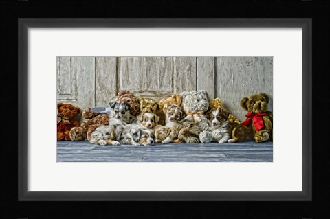 Framed Sleeping Puppies Print