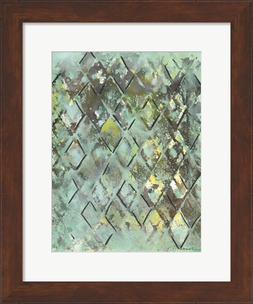 Framed Lattice in Green I Print
