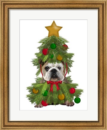 Framed English Bulldog, Christmas Tree Costume Print