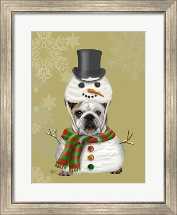 Framed English Bulldog, Snowman Costume Print