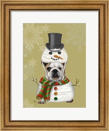 Framed English Bulldog, Snowman Costume Print