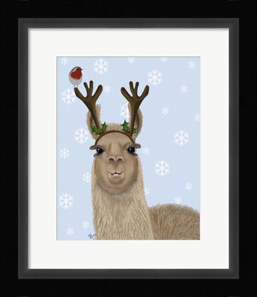 Framed Llama, Antlers Print