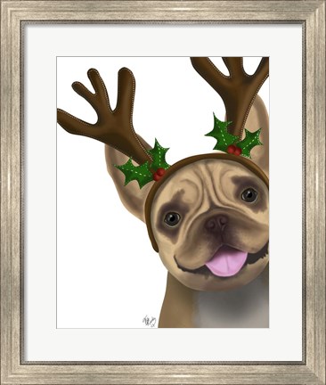 Framed French Bulldog, Antlers 2 Print