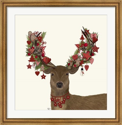 Framed Deer, Homespun Wreath Print