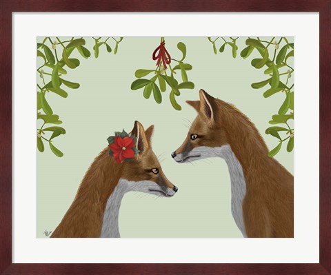 Framed Foxes and Mistletoe Print
