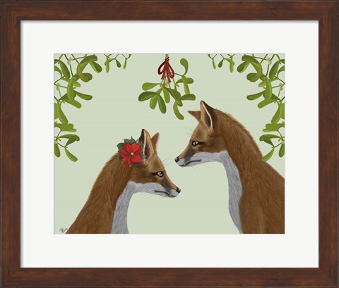 Framed Foxes and Mistletoe Print