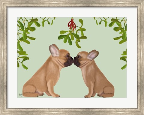 Framed French Bulldogs and Mistletoe Print